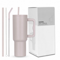 Stainless Steel Travel Tumbler with Handle & Straw, Leakproof Coffee Mug with Lid, 1200ML Large Capacity Drinking Cup, Car Cup Holder Friendly Reusable Tumbler with Brush