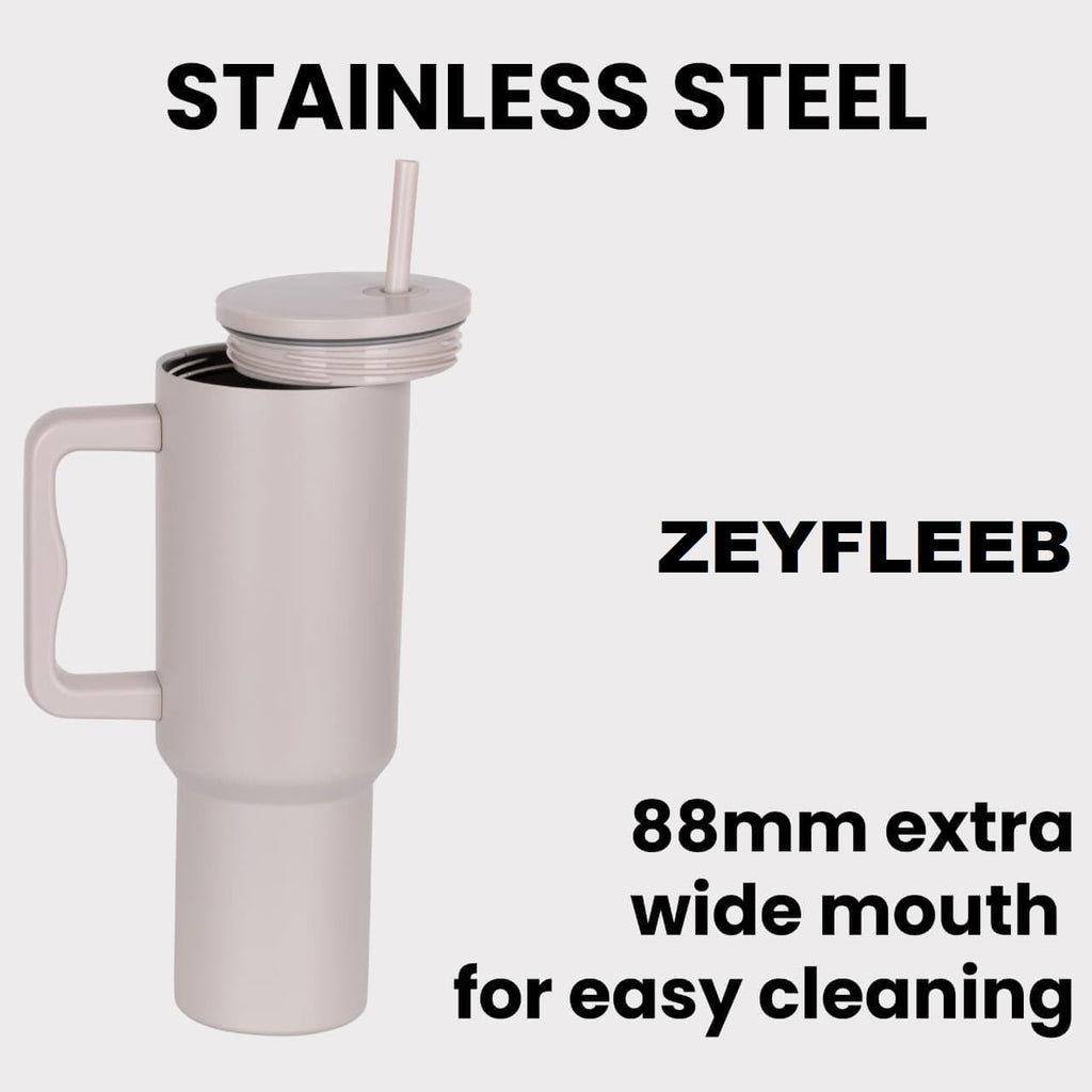 Stainless Steel Travel Tumbler with Handle & Straw, Leakproof Coffee Mug with Lid, 1200ML Large Capacity Drinking Cup, Car Cup Holder Friendly Reusable Tumbler with Brush